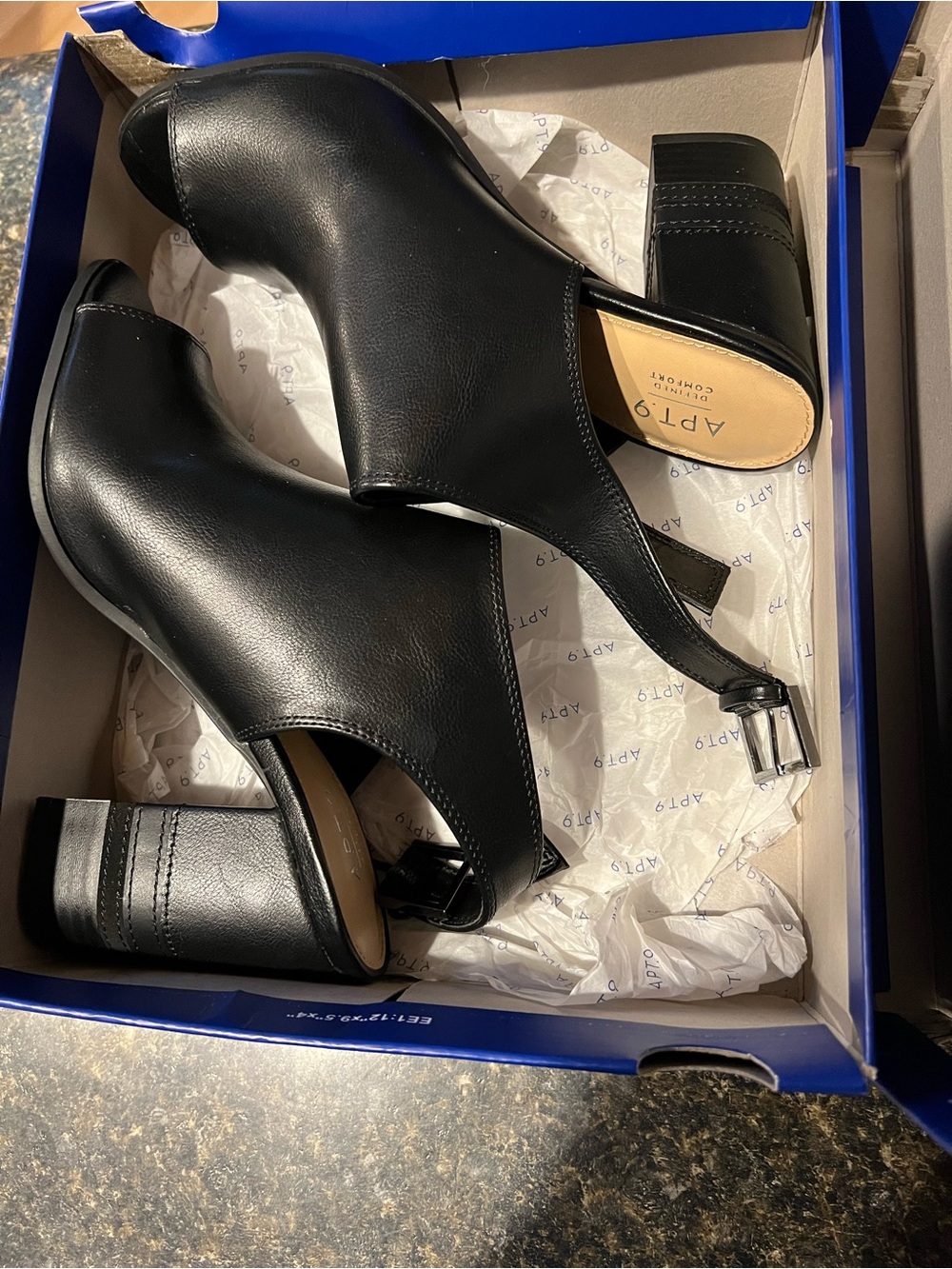 Apt. 9 Black Leather Peep-Toe Slingback Block Heels